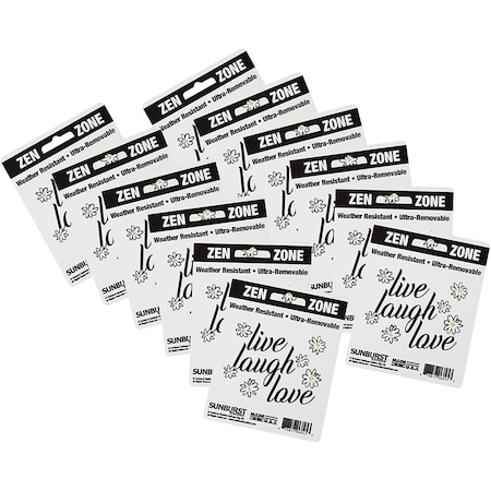 Sunburst Systems Decal Live, Laugh, Love 2.75 in x 3.5 in, 12-Pack PK 6245